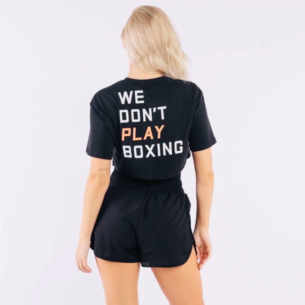 Boxraw womens we don’t play boxing cropped tee black size M 4 - 6